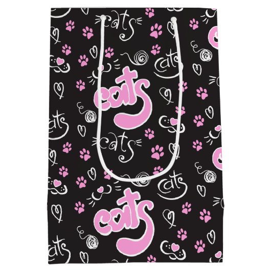 Katzen Liebhaber Rosa und Schwarz Personalisierten Mittlere Geschenktüte (Rückseite)