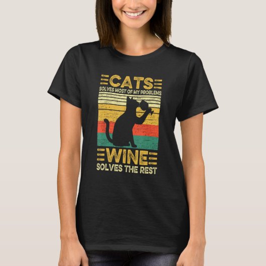 Katzen lösen Probleme Wein Weinverkoster Vater T-Shirt (Vorderseite)