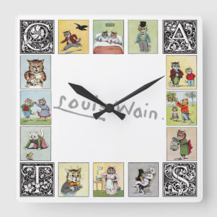 Katzen, Louis Wain Quadratische Wanduhr