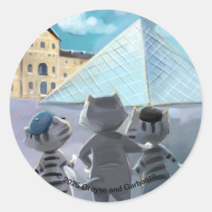 Katzen Louvre Paris - Klassische runde Aufkleber
