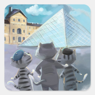 Katzen Louvre Paris - Quadratische Aufkleber