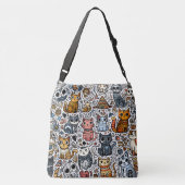 Katzen Lover Doodle Cross-body bag Tragetaschen Mit Langen Trägern (Rückseite)