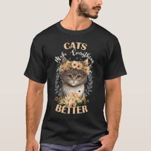 Katzen machen alles besser Blume Kröten Q T-Shirt