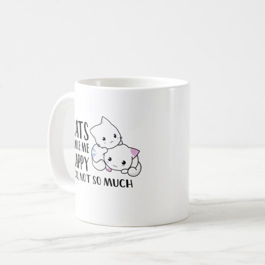 Katzen machen mich glücklich | Witziges Zitat Schw Kaffeetasse (Vorderseite Links)