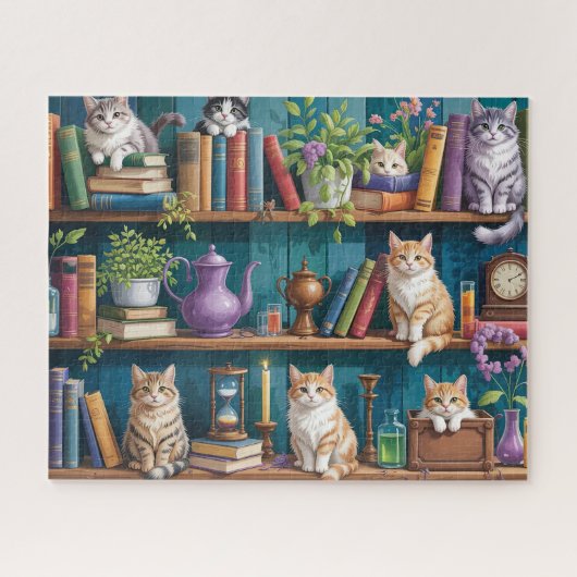 Katzen Magisches Bücherregal Puzzle (Horizontal)