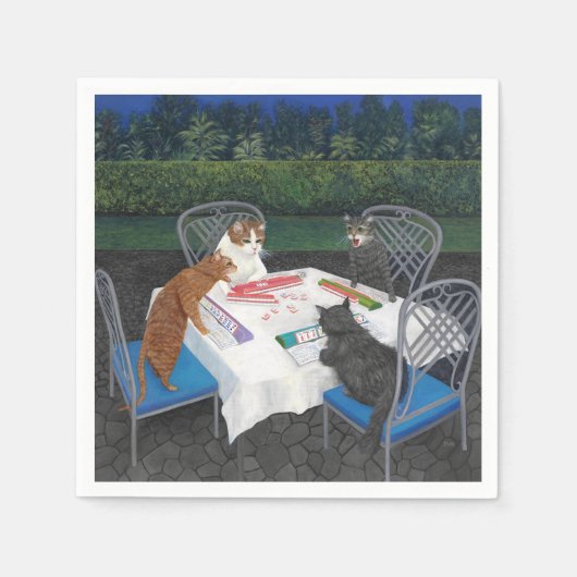 Katzen Mahjong im Garten spielen Serviette (Vorderseite)