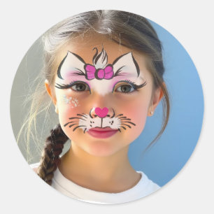 Katzen-Make-up-Klassischer-Rund-Sticker Runder Aufkleber
