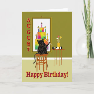 Katzen-Malerei-Geburtstags-Kuchen AUGUST Karte