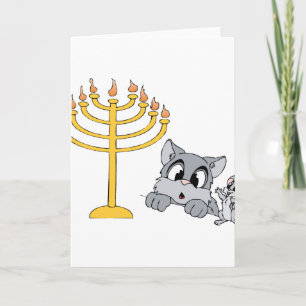 Katzen-Maus Menorah Feiertagskarte