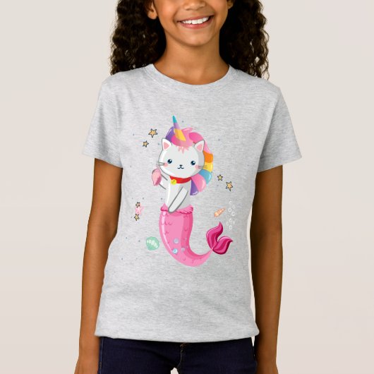 Katzen-Meerjungfrauunicorn-T - Shirt-Mädchen T-Shirt (Vorderseite)