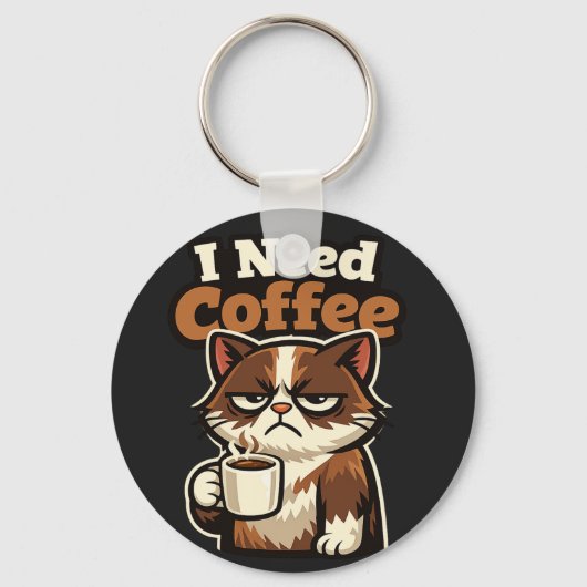 KATZEN-MEME „ICH BRAUCHE KAFFEE“ SCHLÜSSELANHÄNGER (Vorderseite)