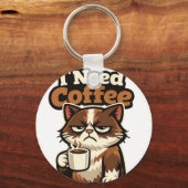 KATZEN-MEME „ICH BRAUCHE KAFFEE“ SCHLÜSSELANHÄNGER (Rückseite)