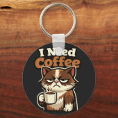 KATZEN-MEME „ICH BRAUCHE KAFFEE“ SCHLÜSSELANHÄNGER (Vorderseite)