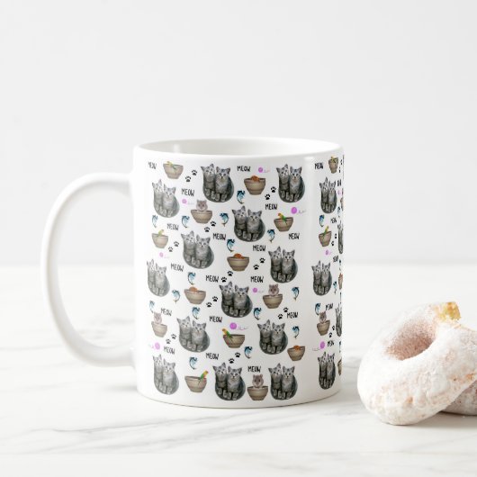 Katzen Meow-Tasse Kaffeetasse (Mit Donut)
