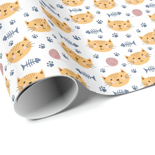 *~* Katzen-Miezekatze-Fischgräte-Garn-Ball Geschenkpapier (Rolleneckpunkt)