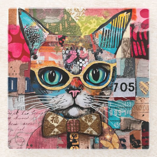 Katzen-Misch-Misch-Papier-Collage  Glasuntersetzer (Vorderseite)