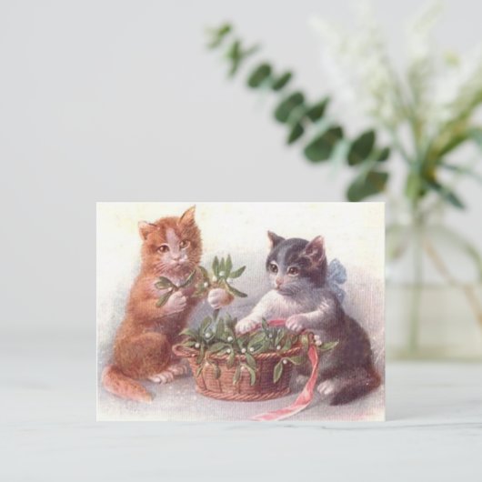 Katzen & Mistletoe Postkarte (Stehend Vorderseite)