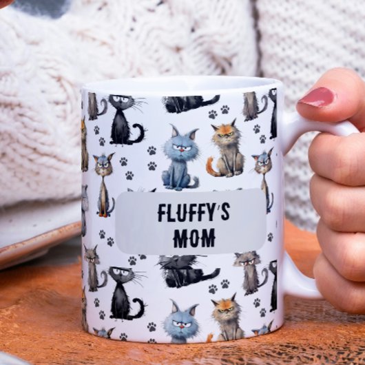 Katzen mit grauenhaftem Muster mit Namen Kaffeetasse