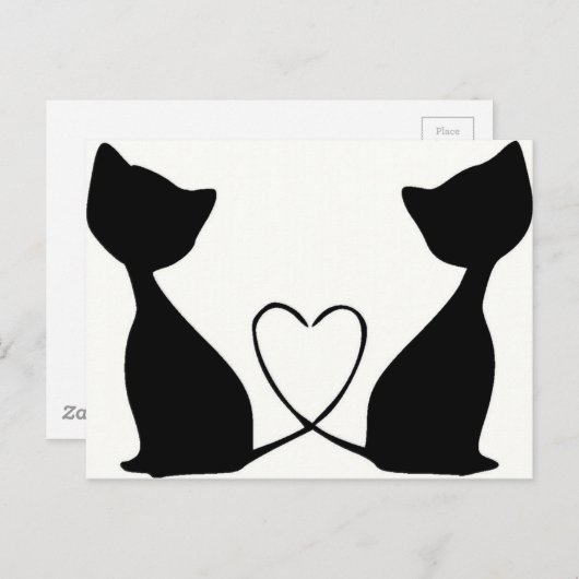 Katzen mit Herz, Schwarz und Weiß Postkarte (Vorne/Hinten)
