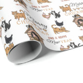Katzen mit Hühnern und Name Weihnachten Geschenkpapier (Rolleneckpunkt)