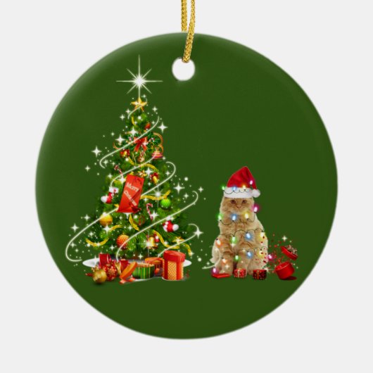 Katzen mit Hutschuh Weihnachten Keramik Ornament (Vorne)