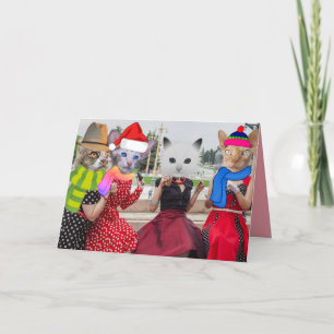 KATZEN MIT KLEIDUNG RETRO-FREUNDINNEN WEIHNACHTEN KARTE