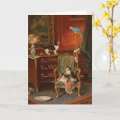 Katzen mit Papagei spielen | Jules Le Roy Karte (Gelbe Blume)