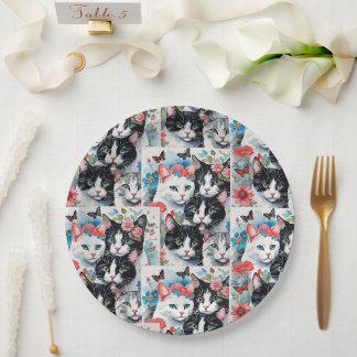 Katzen mit rosa Blume und Schmetterlingen Pappteller