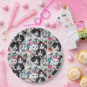 Katzen mit rosa Blume und Schmetterlingen Pappteller (Party)