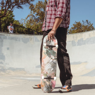 Katzen mit Schmetterlingen Rosa und Pastellfarben Skateboard