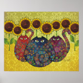 Katzen mit Sonnenblumen-Leinwand Poster (Vorne)