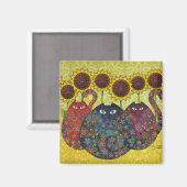 Katzen mit Sonnenblumen Magnet (Vorderseite/Rückseite)
