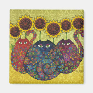 Katzen mit Sonnenblumen Magnet