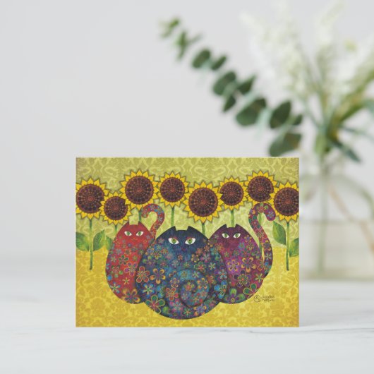 Katzen mit Sonnenblumen Postkarten TBA (Stehend Vorderseite)