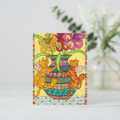 Katzen mit Verzierter Lilienvase Postkarte (Stehend Vorderseite)