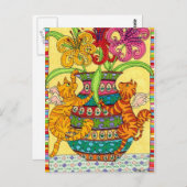 Katzen mit Verzierter Lilienvase Postkarte (Vorne/Hinten)