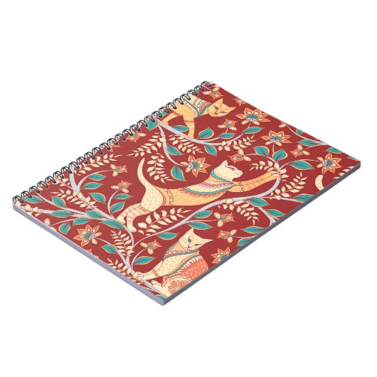 Katzen mit Verzierungen, Zweige mit Blume und Lede Notizblock (Linke Seite)