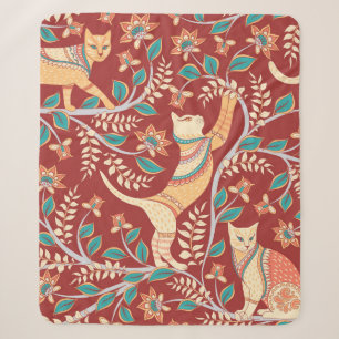 Katzen mit Verzierungen, Zweige mit Blume und Lede Sherpadecke