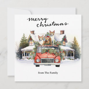 Katzen mit Vintagem rotem Lkw für Liebhaber von Ha Feiertagskarte