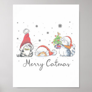 Katzen Mit Weihnachtsmann Hut Fröhliche Catmas Kat Poster