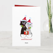Katzen mit Weihnachtsmannmützen Feiertagskarte (Rückseite)