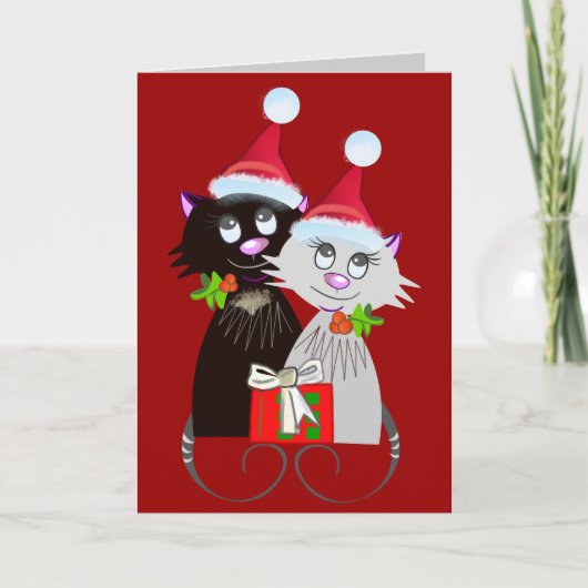 Katzen mit Weihnachtsmannmützen Feiertagskarte (Vorderseite)
