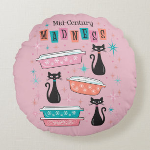 Katzen Mitte des Jahrhunderts Wahnsinn Rosa Pyrex Rundes Kissen