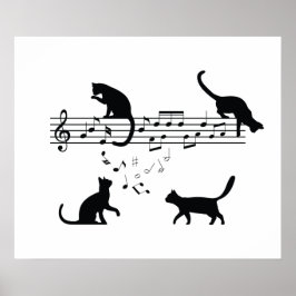 Katzen Musiknoten spielen Poster