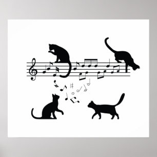 Katzen Musiknoten spielen Poster