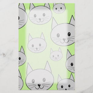 Katzen Muster in Grün und Grau. Briefpapier