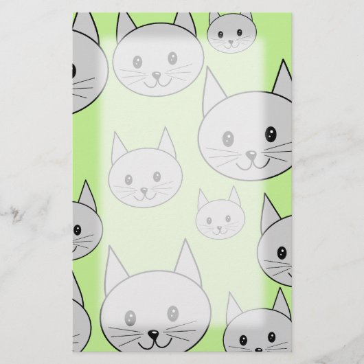 Katzen Muster in Grün und Grau. Briefpapier (Vorderseite)