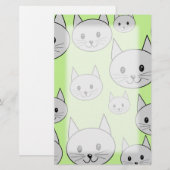 Katzen Muster in Grün und Grau. Briefpapier (Vorne/Hinten)
