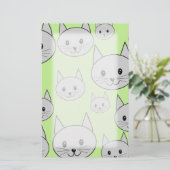 Katzen Muster in Grün und Grau. Briefpapier (Stehend Vorderseite)