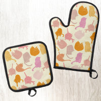 Katzen Muster Orange Pink Gelb